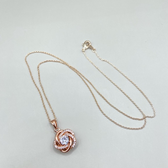 Rose Gold Cubic Zirconia Floral Pendant Necklace - Picture 5 of 6